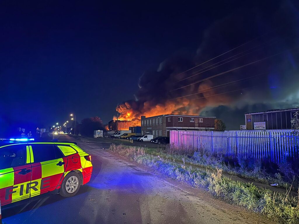 Crews deal with large industrial fire in Corby