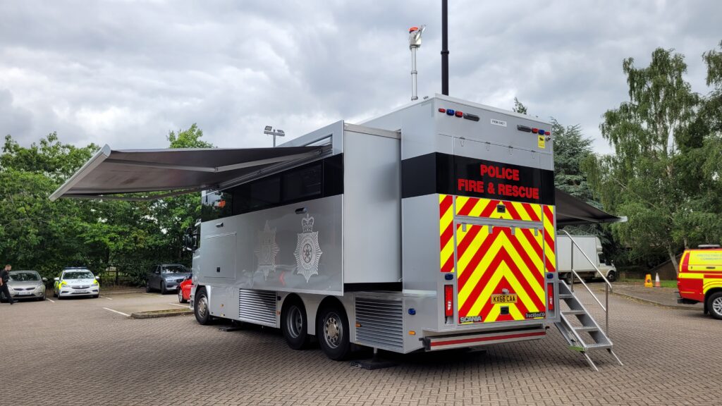 the Joint Command Unit, a large vehicle with Police and Fire Rescue on the side