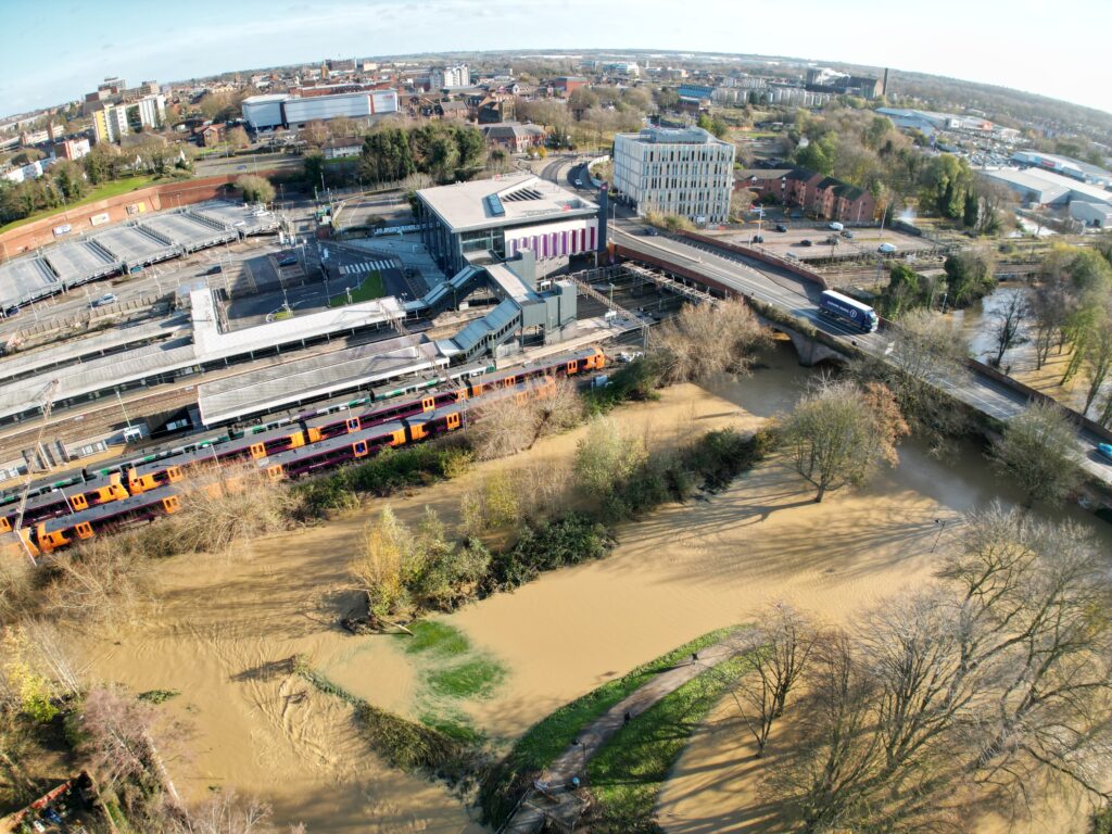 Drone footage over Northampton train station