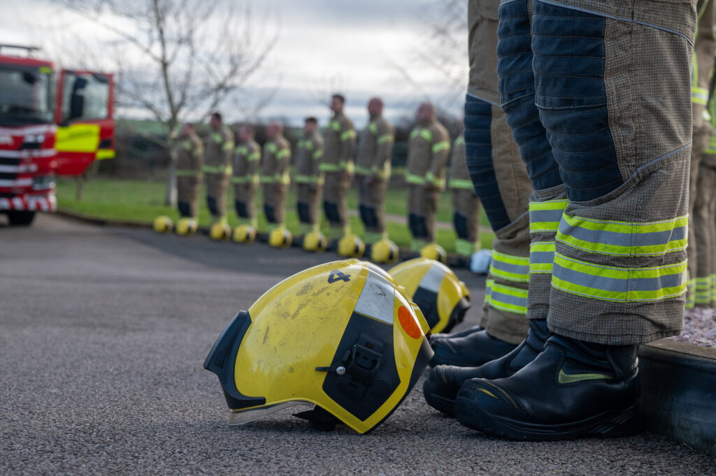 A close up of a firefighters helmet 